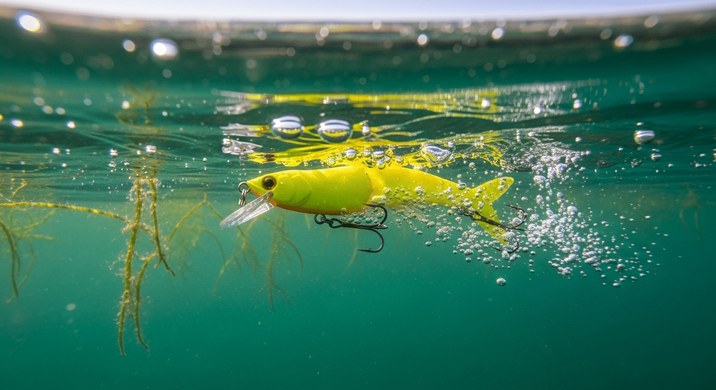 Señuelo chartreuse en aguas verdes del Golfo para elegir color de señuelo