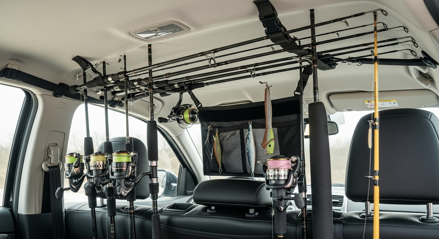 Soportes interiores en techo de coche con cañas sujetas