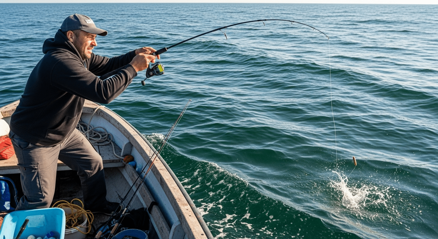 Pescador lanzando contra la corriente en el mar para una estrategia de pesca efectiva